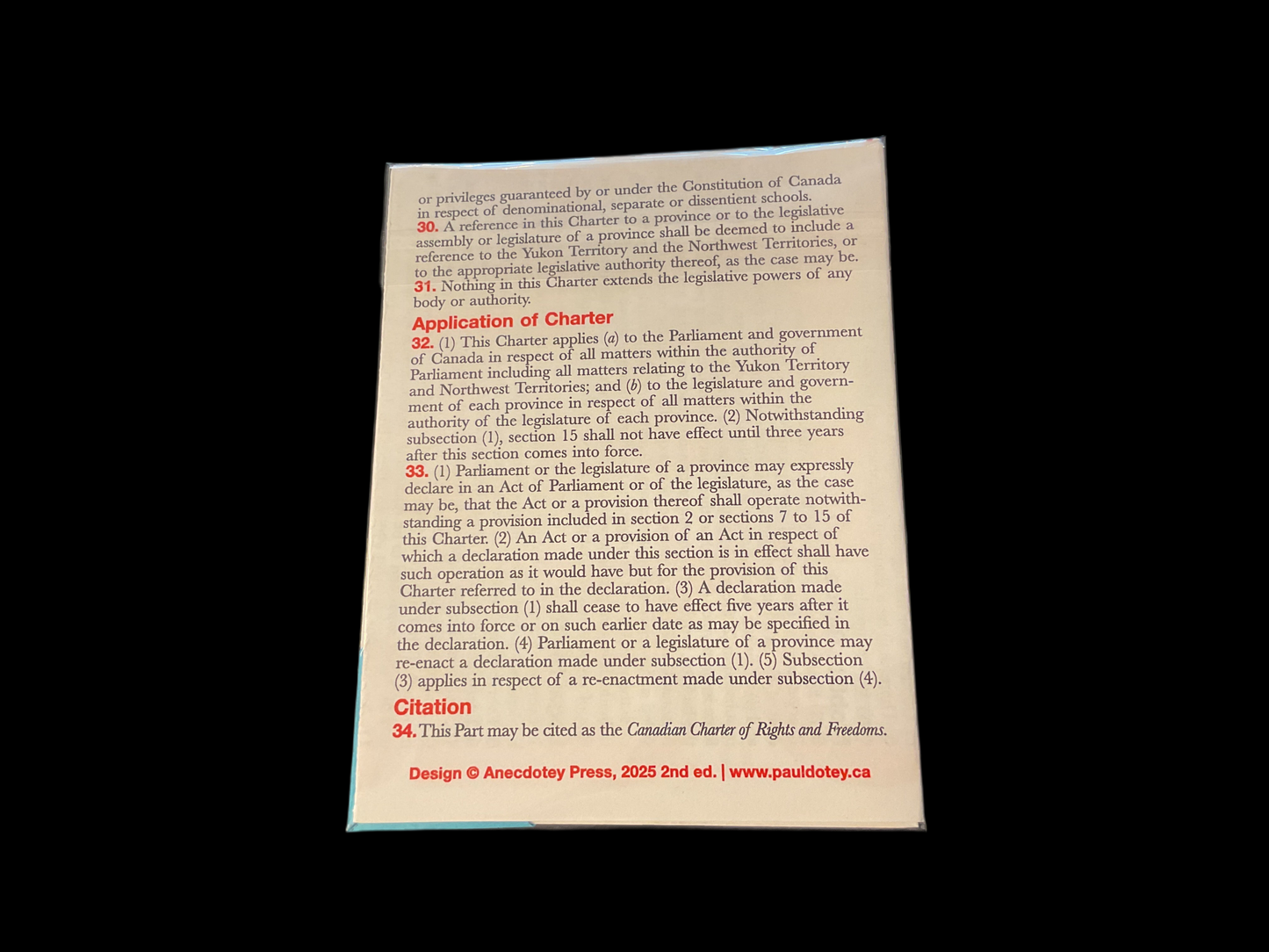 The Pocket Charter of Canadian Rights and Freedoms