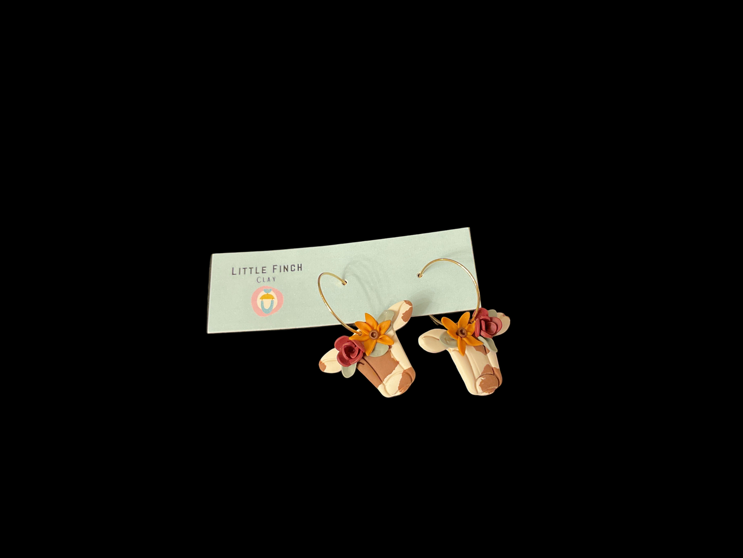 Little Finch Earrings Cow with Flowers