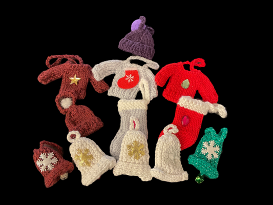 Wool knitted Christmas tree ornaments (small)