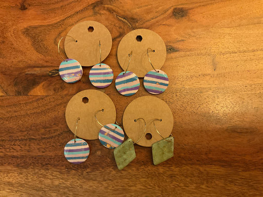 Earrings Resin - Green, Yellow, Purple Danglers