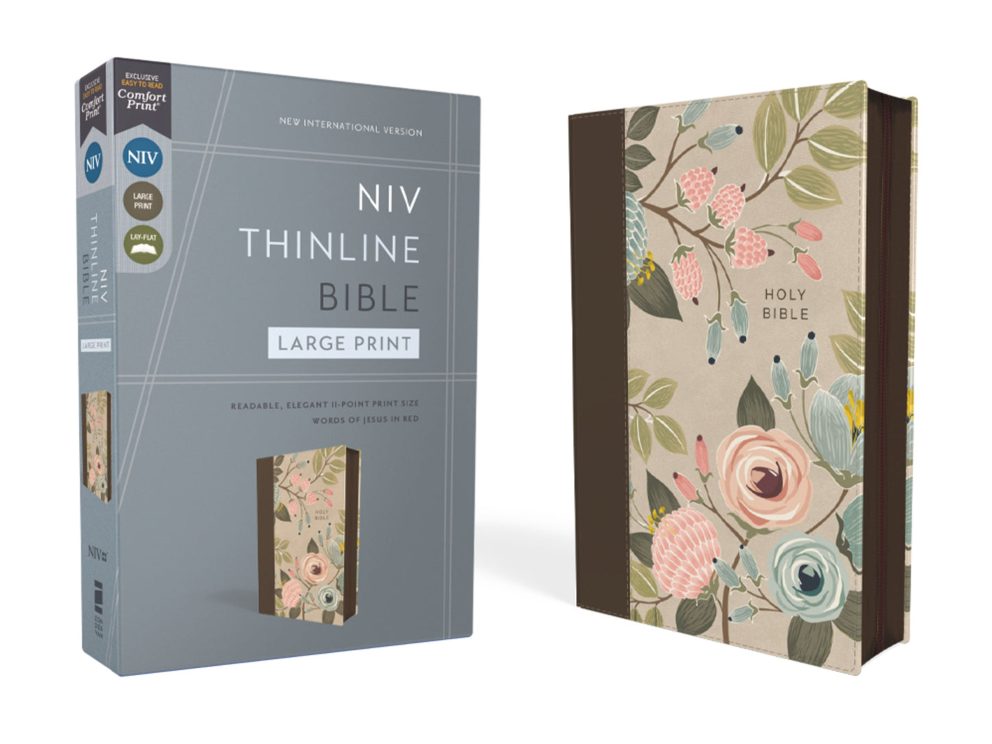 NIV, Thinline Bible, Large Print, Leathersoft, Floral, Zippered, Red Letter, Comfort Print