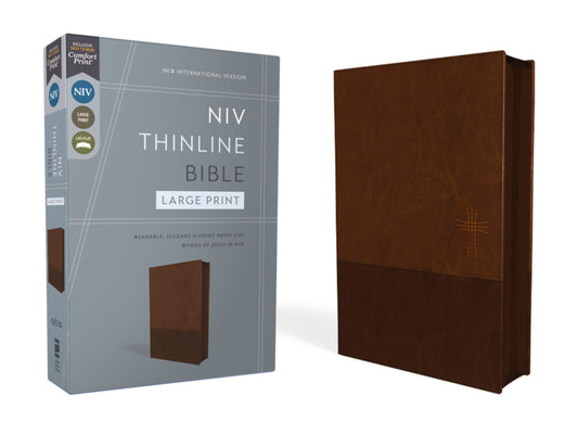 NIV, Thinline Bible, Large Print, Leathersoft, Brown, Zippered, Red Letter, Comfort Print